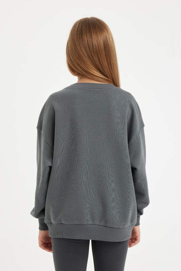 Girls' Anthracite Oversized Wide Fit Printed Sweatshirt