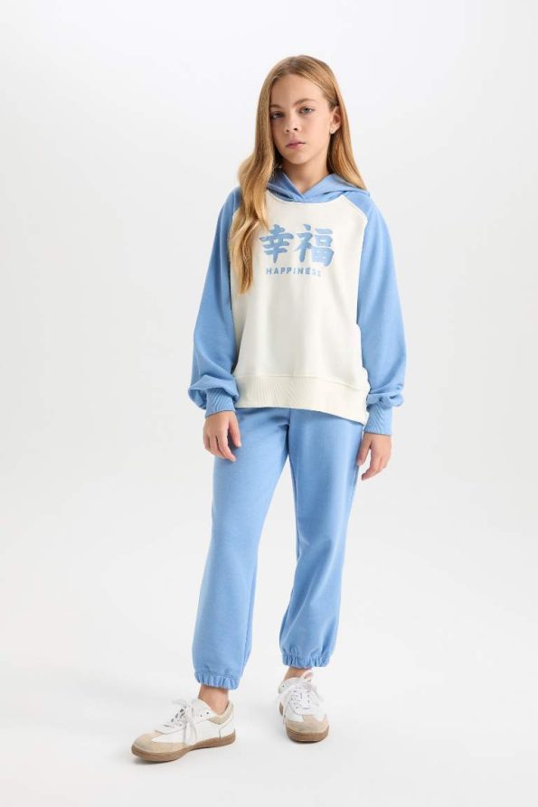 Girls' Hoodie Printed Sweatshirt and Elastic Waist Joggers Set