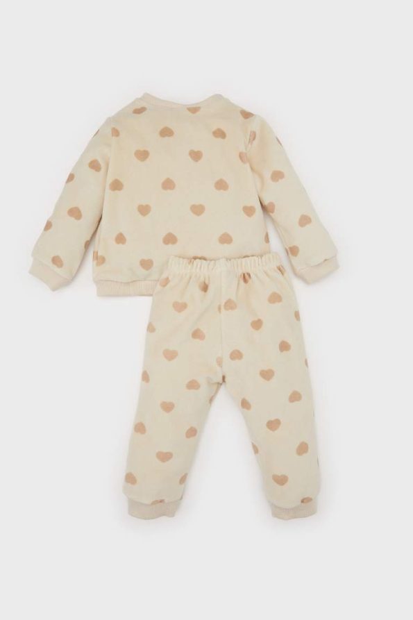 Girls' Baby Pajama Set with Heart Pattern Long Sleeve Top and Pants