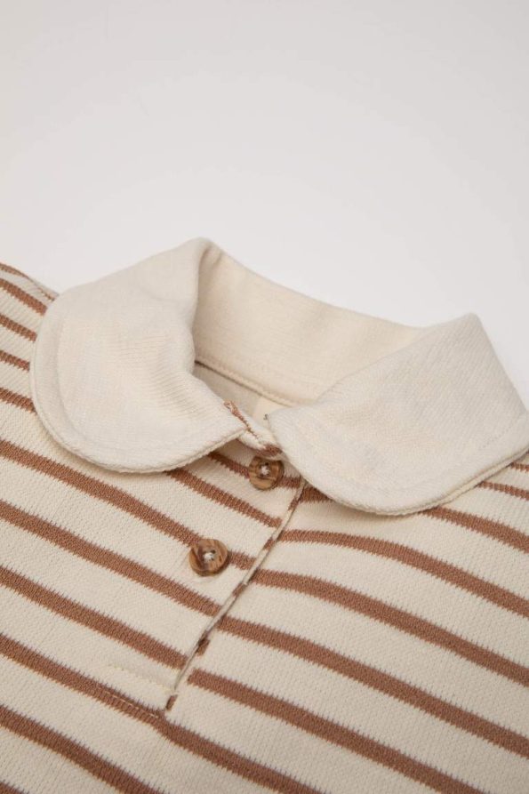 Striped Baby Girls' Soft Fleece Collar Sweatshirt