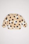 Girls' Heart Patterned Soft Welsoft Plush Sweatshirt