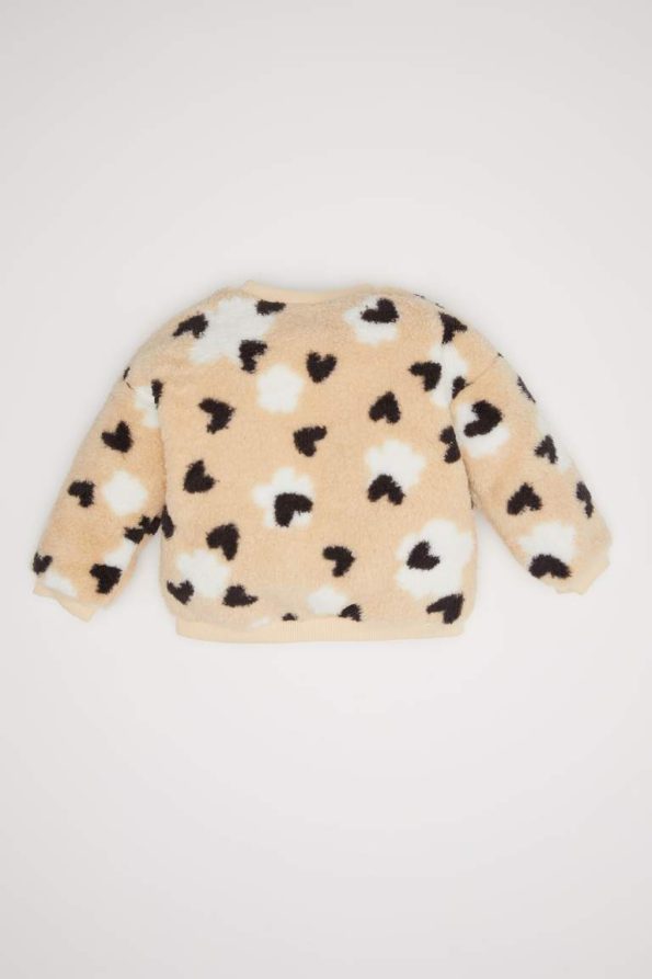 Girls' Heart Patterned Soft Welsoft Plush Sweatshirt