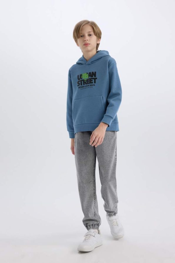 Boys' Hooded Printed Sweatshirt with Soft Fleece Lining