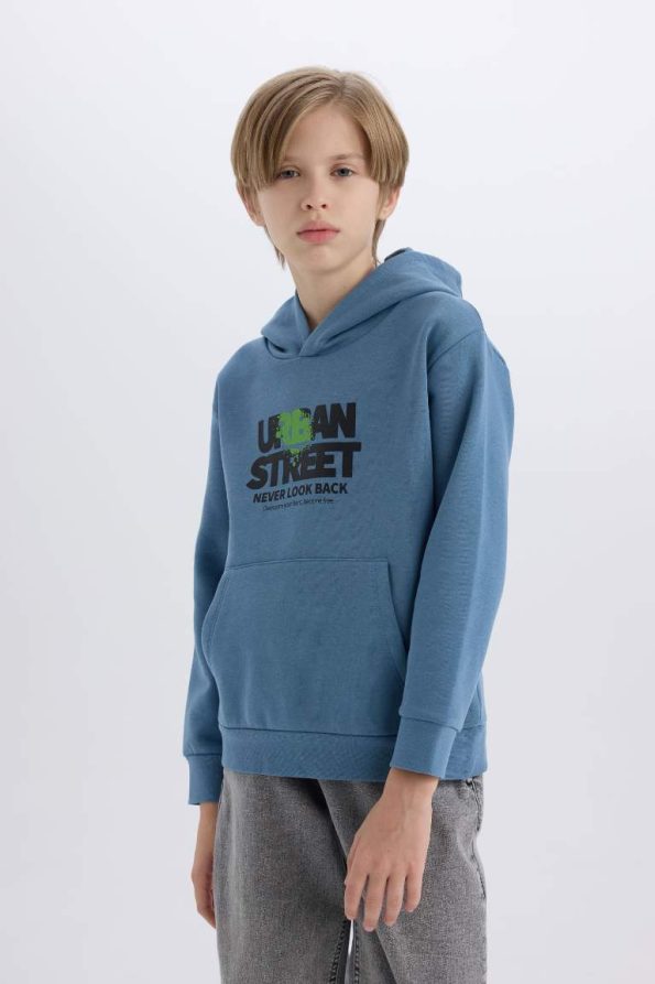 Boys' Hooded Printed Sweatshirt with Soft Fleece Lining
