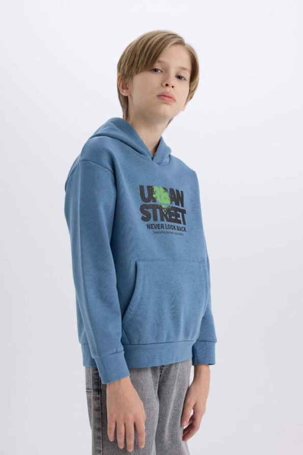 Boys' Hooded Printed Sweatshirt with Soft Fleece Lining