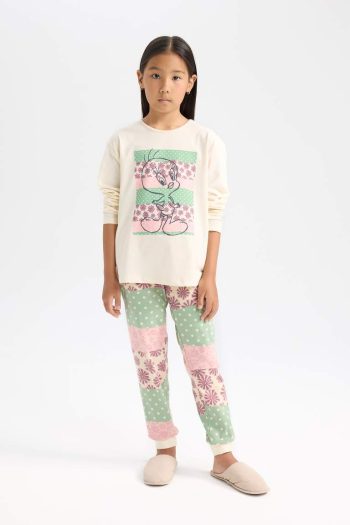 Girls' Looney Tunes Long Sleeve Pajama Set with Elastic Waist Pants