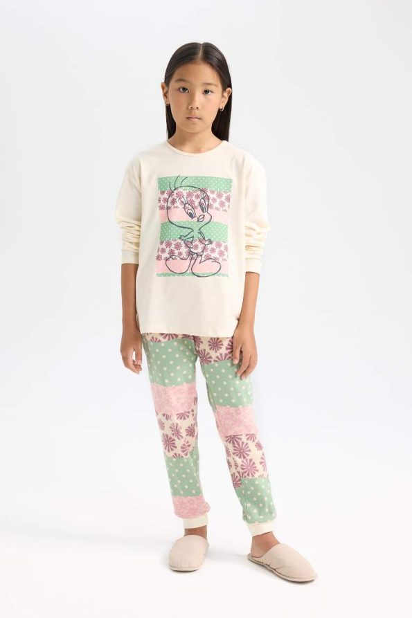 Girls' Looney Tunes Long Sleeve Pajama Set with Elastic Waist Pants