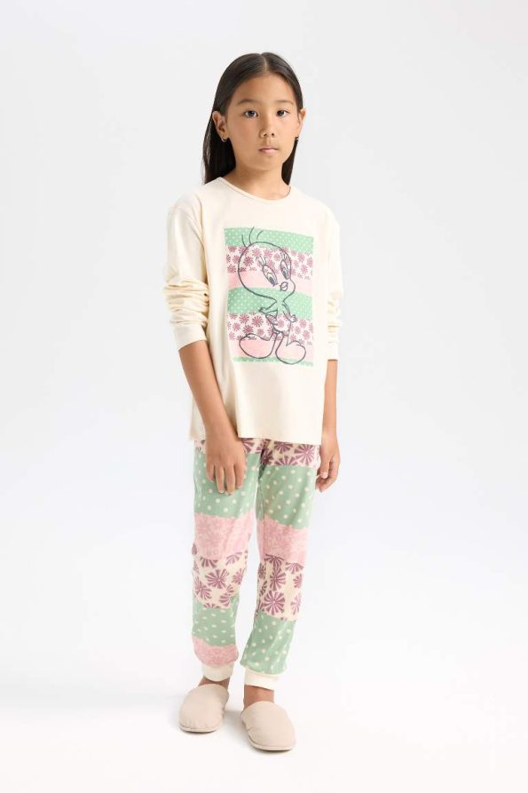 Girls' Looney Tunes Long Sleeve Pajama Set with Elastic Waist Pants