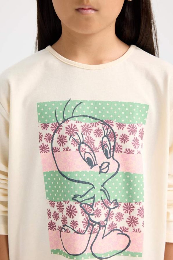 Girls' Looney Tunes Long Sleeve Pajama Set with Elastic Waist Pants