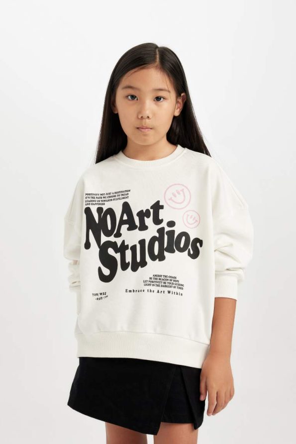 Girls' Oversized Wide Fit Printed Sweatshirt