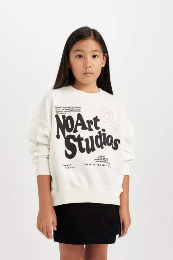 Girls' Oversized Wide Fit Printed Sweatshirt