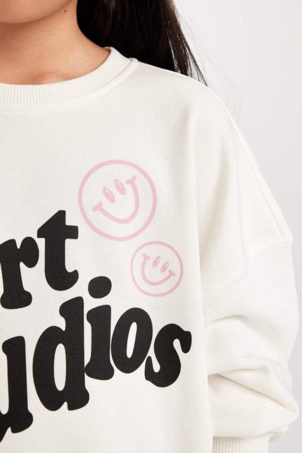 Girls' Oversized Wide Fit Printed Sweatshirt