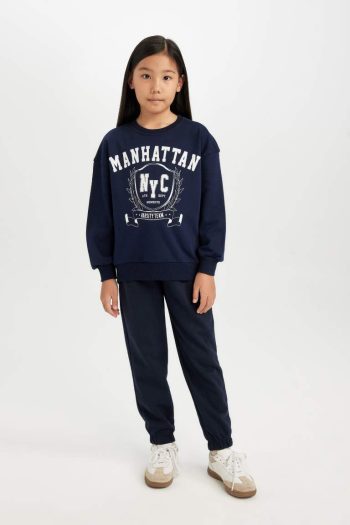 Girls' Relaxed Fit Crew Neck Printed Sweatshirt