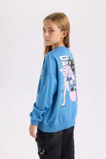 Girls' Relax Fit Crew Neck Printed Sweatshirt
