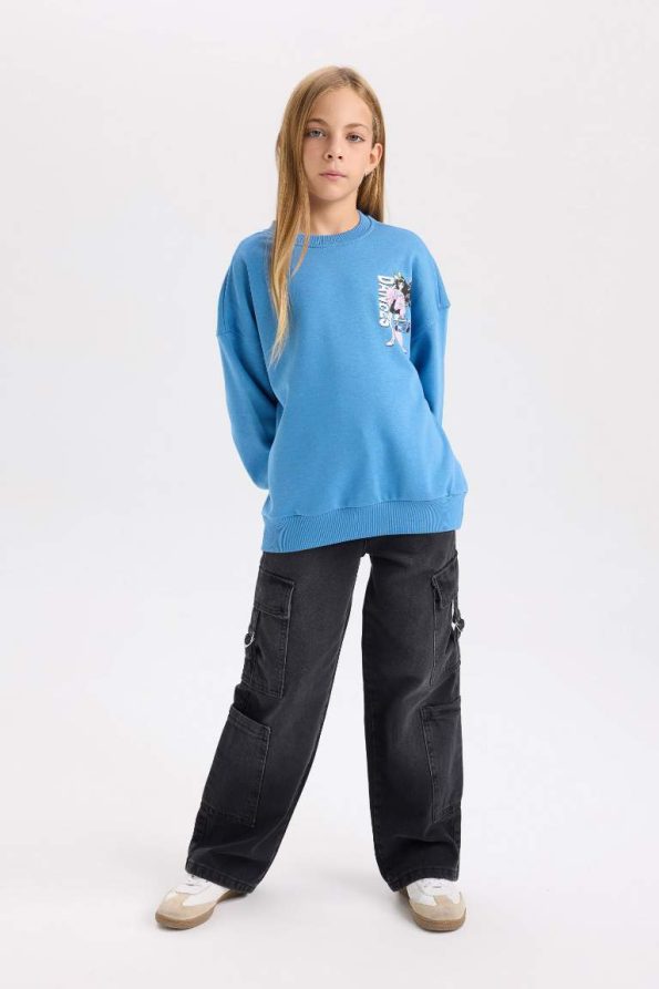 Girls' Relax Fit Crew Neck Printed Sweatshirt