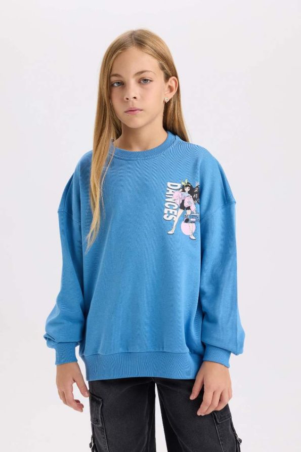 Girls' Relax Fit Crew Neck Printed Sweatshirt