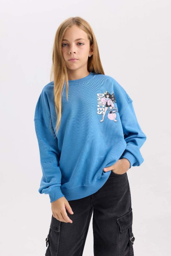 Girls' Relax Fit Crew Neck Printed Sweatshirt