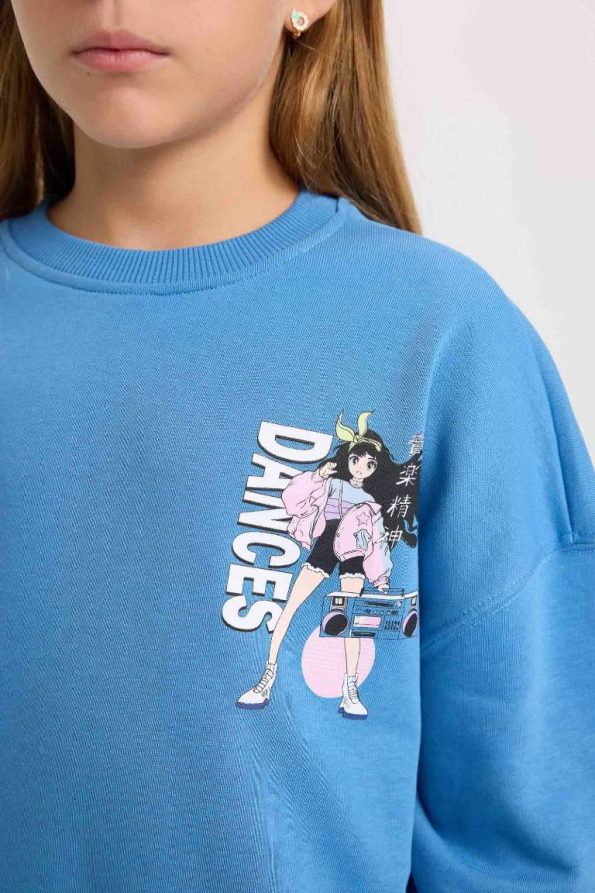 Girls' Relax Fit Crew Neck Printed Sweatshirt