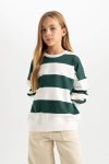 Girls' Relaxed Fit Striped Crew Neck Sweatshirt