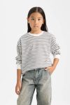 Girls' Relaxed Fit Striped Crew Neck Sweatshirt