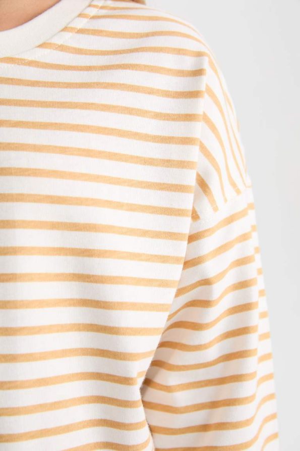 Girls' Relax Fit Striped Crew Neck Sweatshirt
