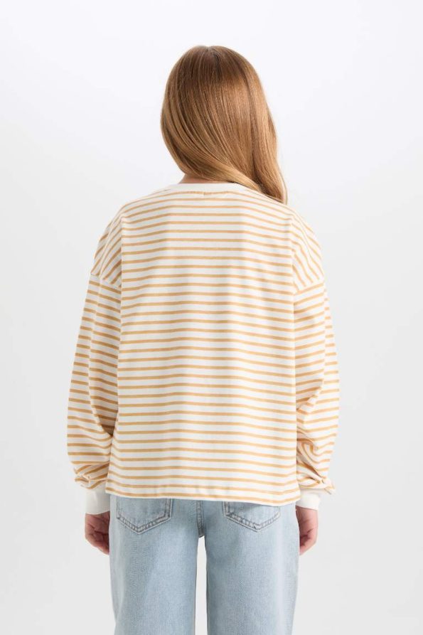 Girls' Relax Fit Striped Crew Neck Sweatshirt