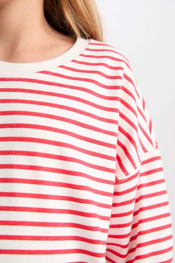 Girls' Relaxed Fit Striped Crew Neck Sweatshirt