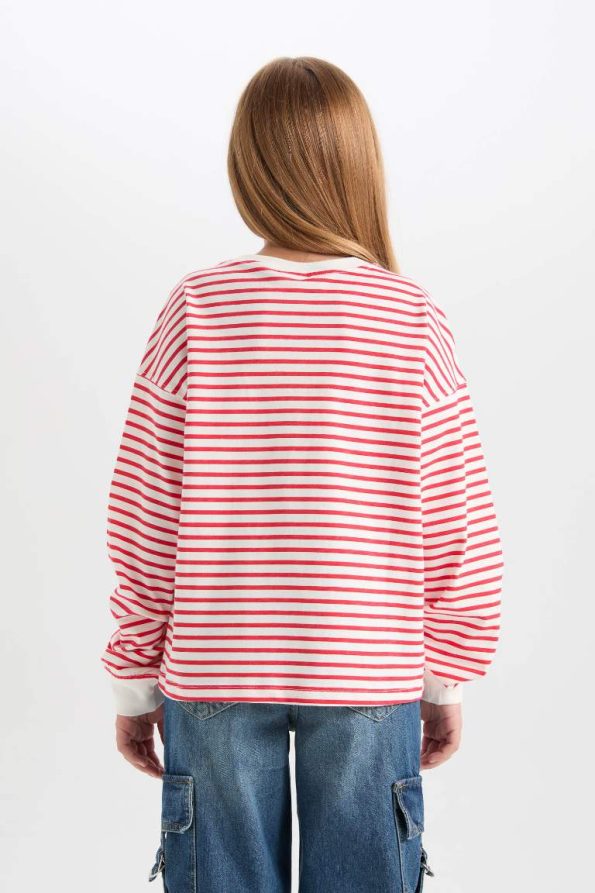 Girls' Relaxed Fit Striped Crew Neck Sweatshirt
