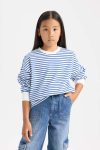 Girls' Relaxed Fit Striped Crew Neck Sweatshirt