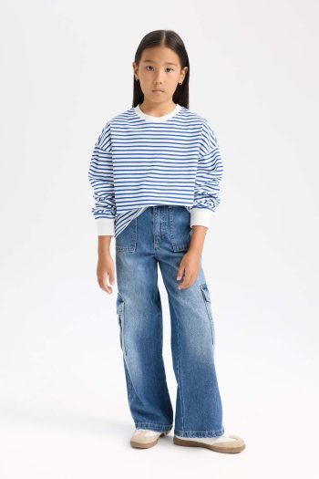 Girls' Relaxed Fit Striped Crew Neck Sweatshirt