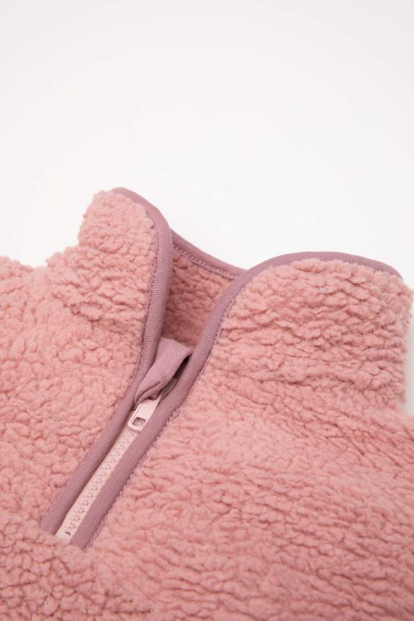 Girls' Baby 2-Piece Set Plush Zip-Up High Neck Sweatshirt with Elastic Waist Bottom