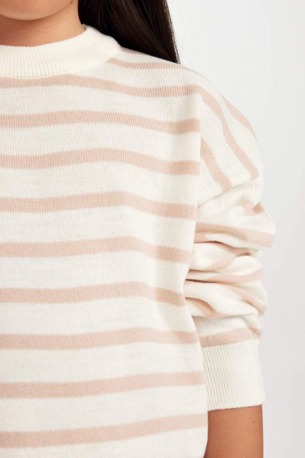 Girls' Striped Crew Neck Knit Sweater