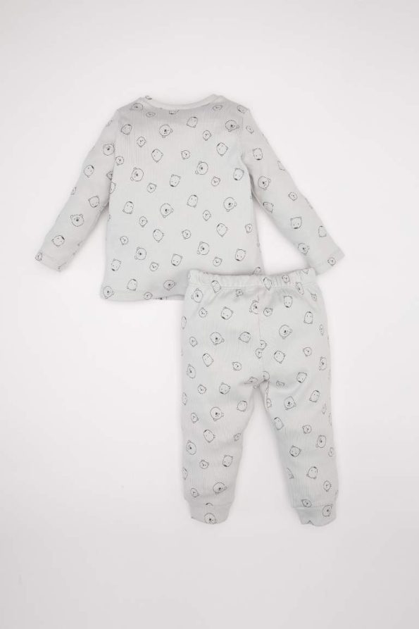 Boys' Bear Print Long Sleeve Pajama Set with Elastic Waist Pants