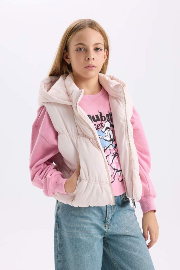 Girls' Water-Resistant Hooded Zip-Up Puffer Vest