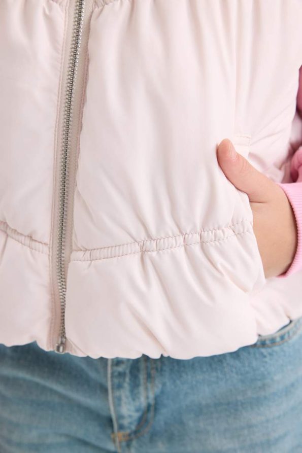 Girls' Water-Resistant Hooded Zip-Up Puffer Vest