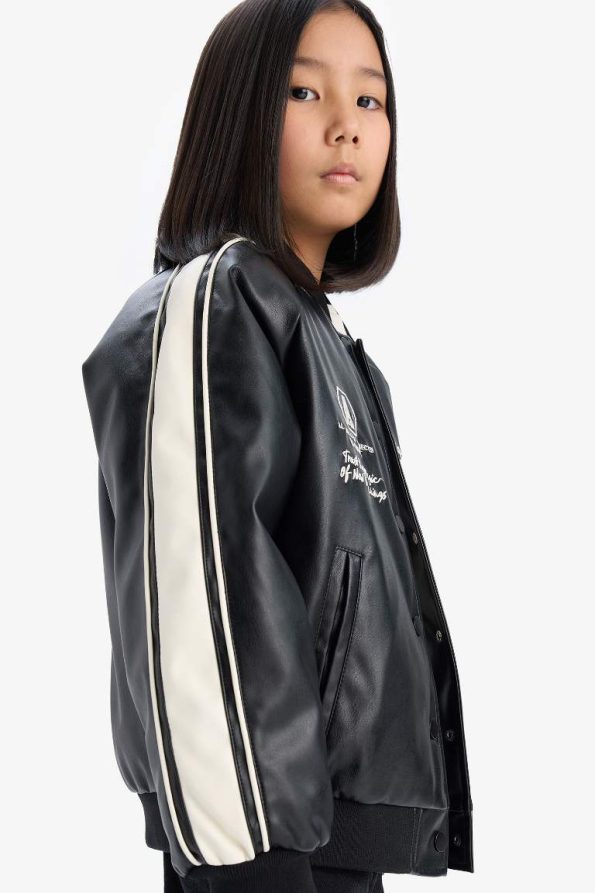 Girls' Water-Resistant College Collar Bomber Jacket
