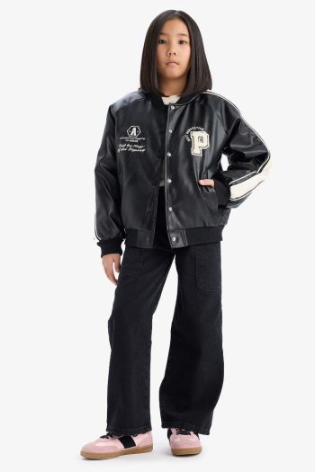 Girls' Water-Resistant College Collar Bomber Jacket
