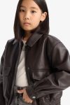Girls' Water-Resistant Zippered Faux Leather Jacket with Dual Pockets