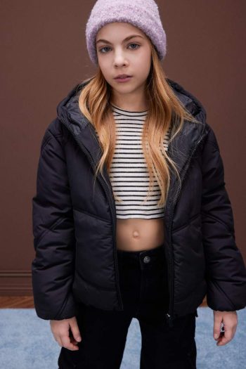 Girls' Water-Resistant Hooded Zippered Puffer Jacket with Pockets