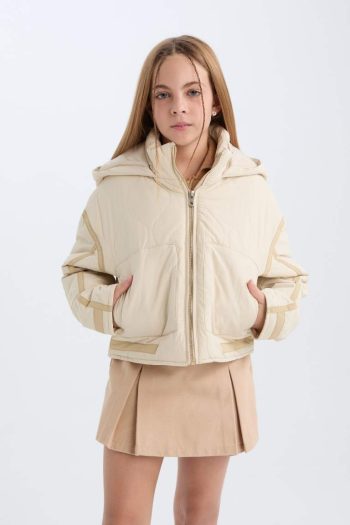 Girls' Water-Resistant Hooded Zip-Up Jacket with Pockets
