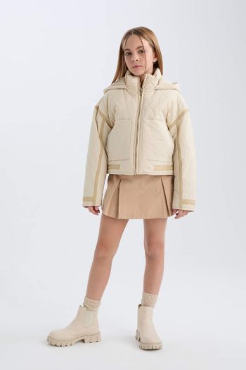 Girls' Water-Resistant Hooded Zip-Up Jacket with Pockets