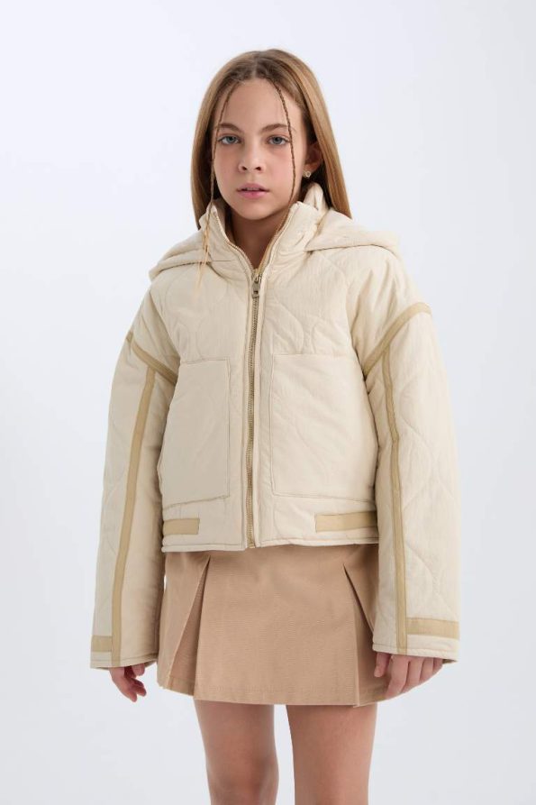 Girls' Water-Resistant Hooded Zip-Up Jacket with Pockets