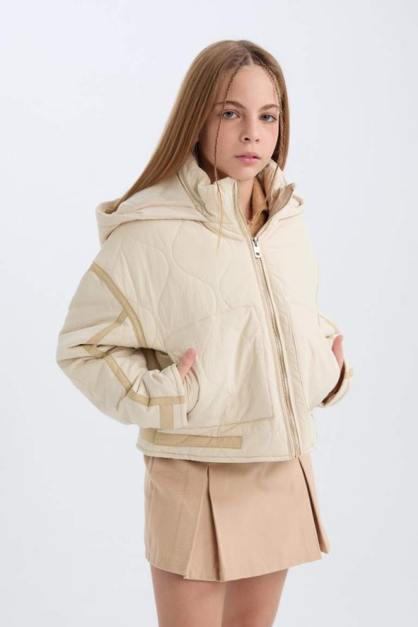 Girls' Water-Resistant Hooded Zip-Up Jacket with Pockets