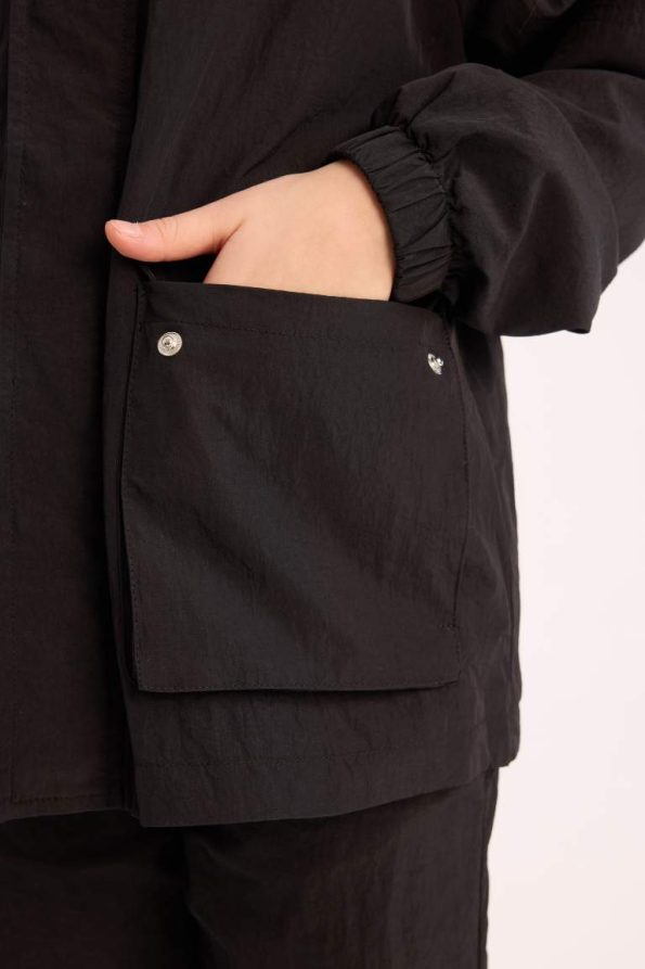 Girls' Water-Resistant Hooded Zip-Up Rain Jacket with Snap Pockets