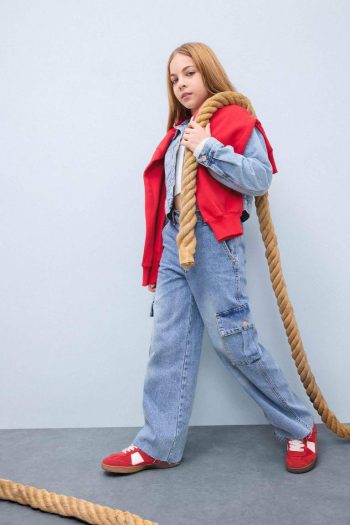 Girls' Wide Leg Cargo Cotton Jeans