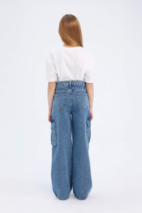 Girls' Wide Leg Cargo Cotton Jeans