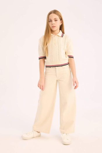 Girls' Wide Leg Cotton Trousers
