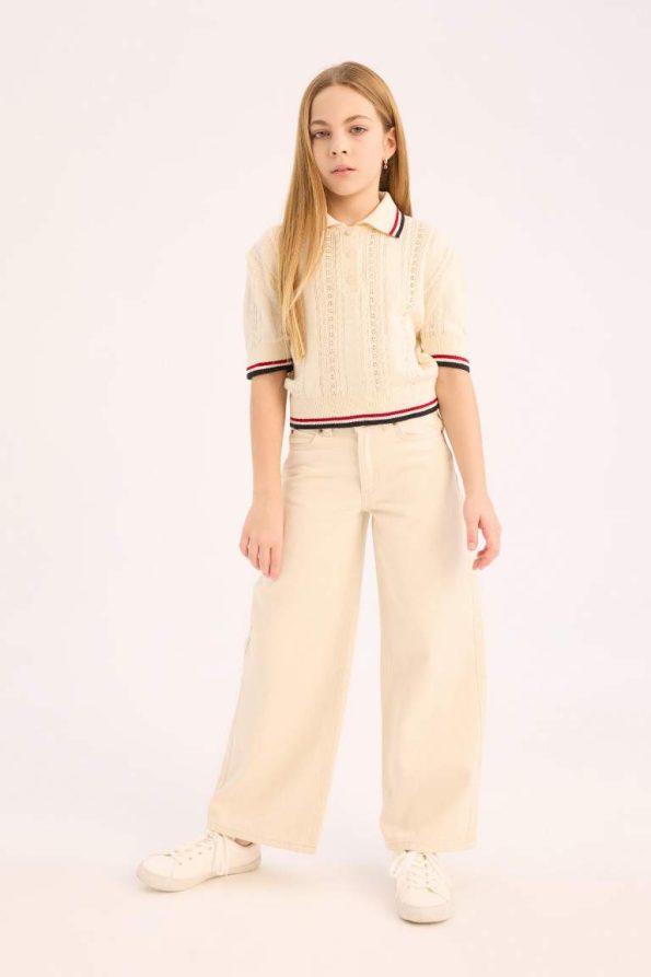 Girls' Wide Leg Cotton Trousers