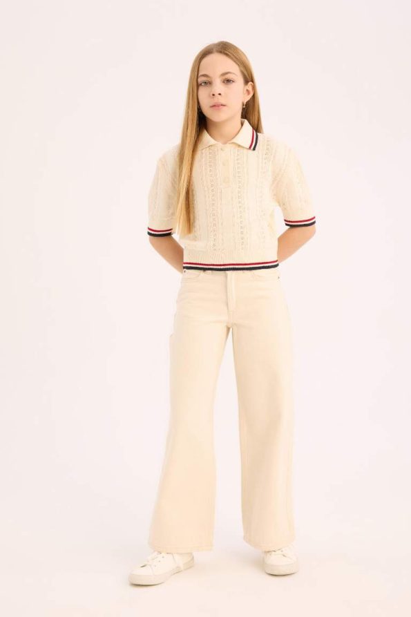 Girls' Wide Leg Cotton Trousers