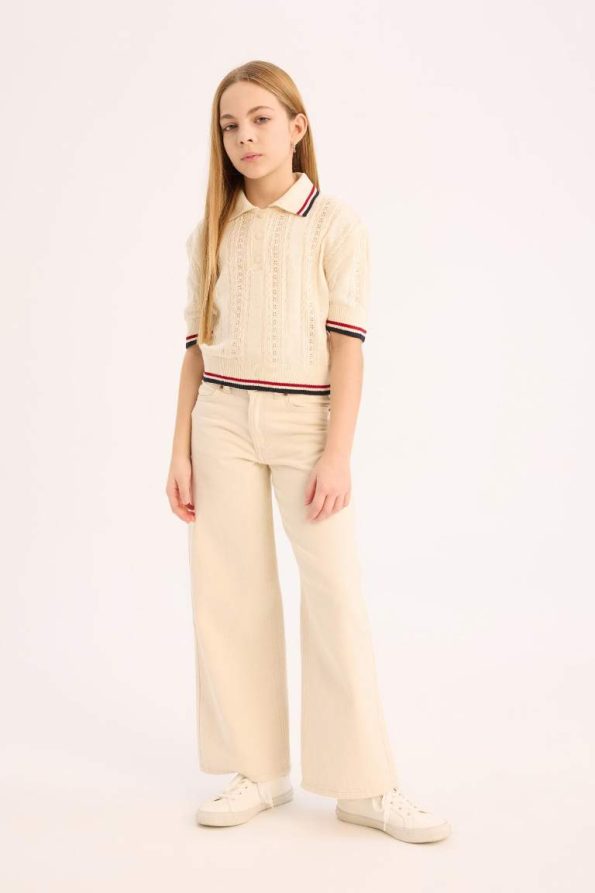 Girls' Wide Leg Cotton Trousers